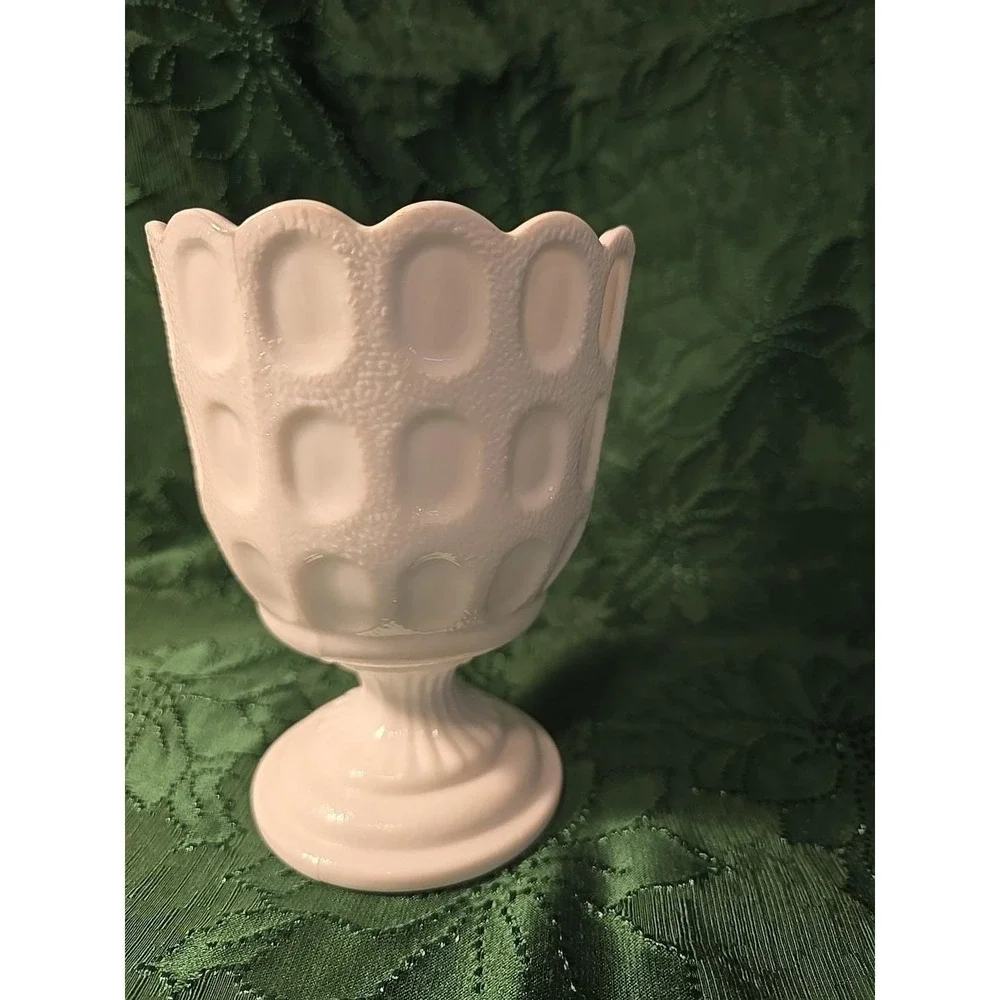 Vintage EO Brody Thumbprint White Milk Glass Vase USA Made 6